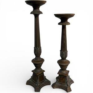Pair of Tall Vintage Italian Baroque Church Alter Style Candle Holders Gold Wash